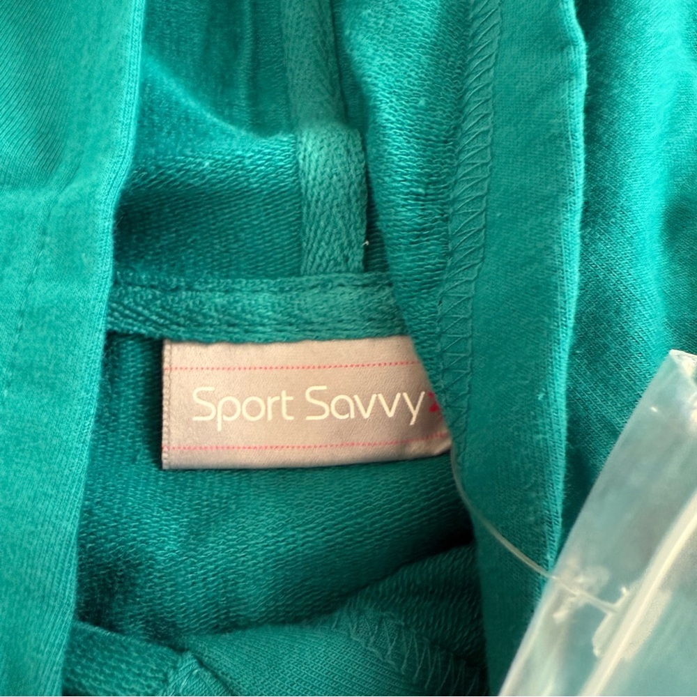 NEW Sport Savvy Jacket Hooded‎ Button Women 2XL Rich Teal Lace Stretch Baby Doll - Picture 2 of 7